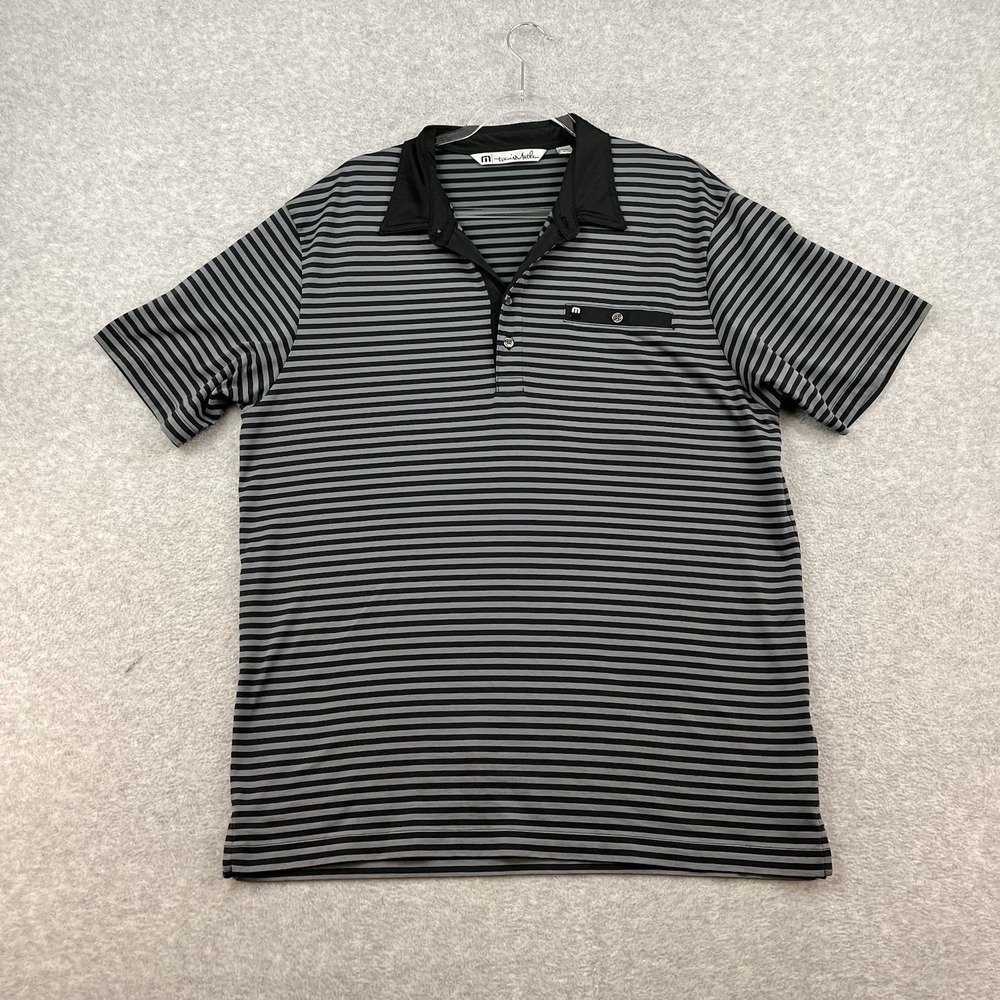 Travis Mathew Grey Chest Stripe Short Sleeve Polo Shirt Golf Men's XL Stretch